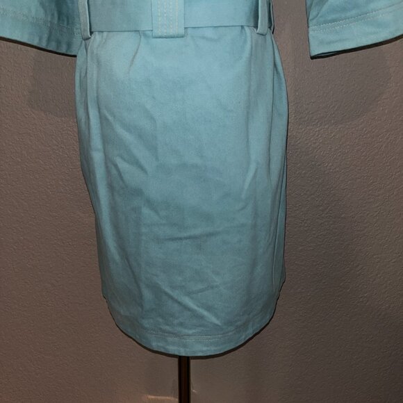 STINE GOYA TURQUOISE DENIM BUTTON FRONT BELTED SHIRT DRESS - EUC - EXTRA SMALL - Picture 10 of 13